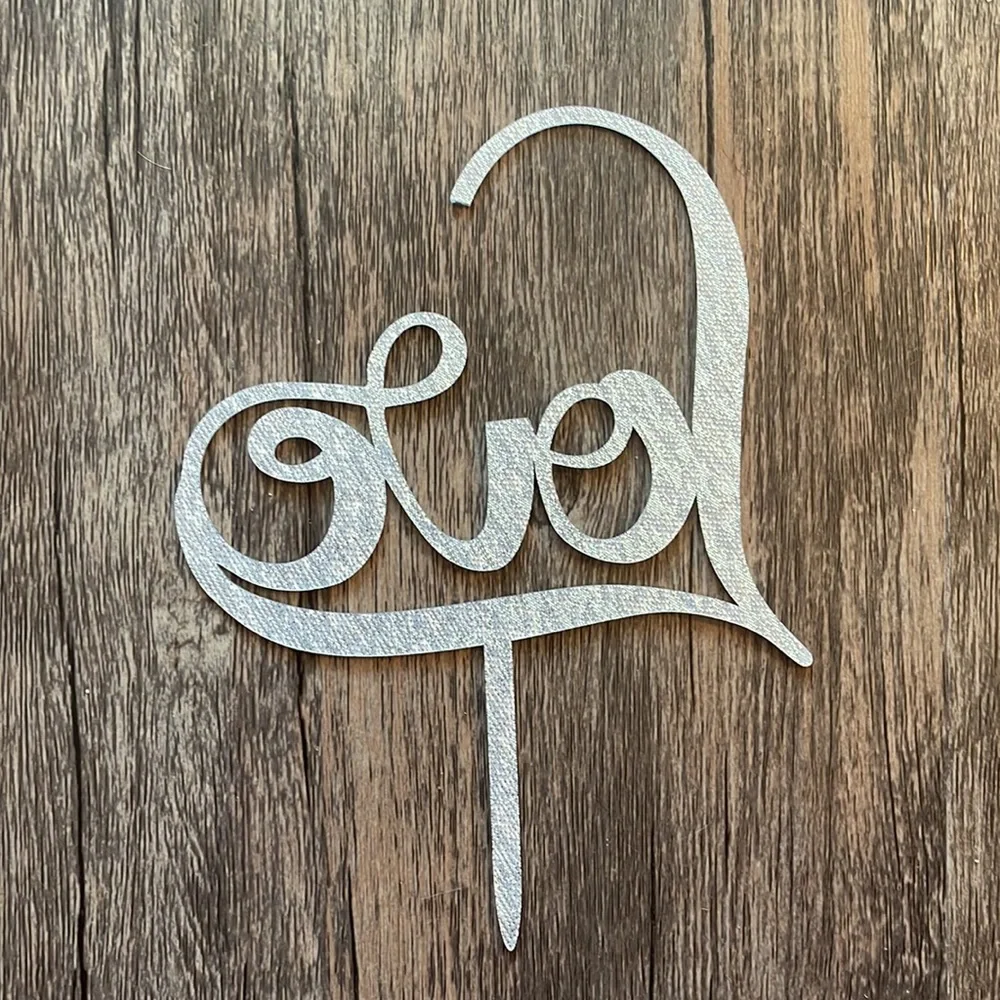 Love Cake Topper Wedding Bridal Shower Rehearsal Dinner Dessert Decor Silver